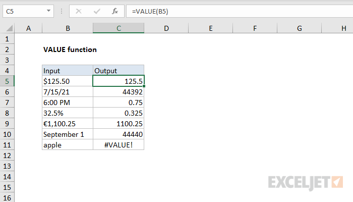 Excel Value Function Exceljet 9674